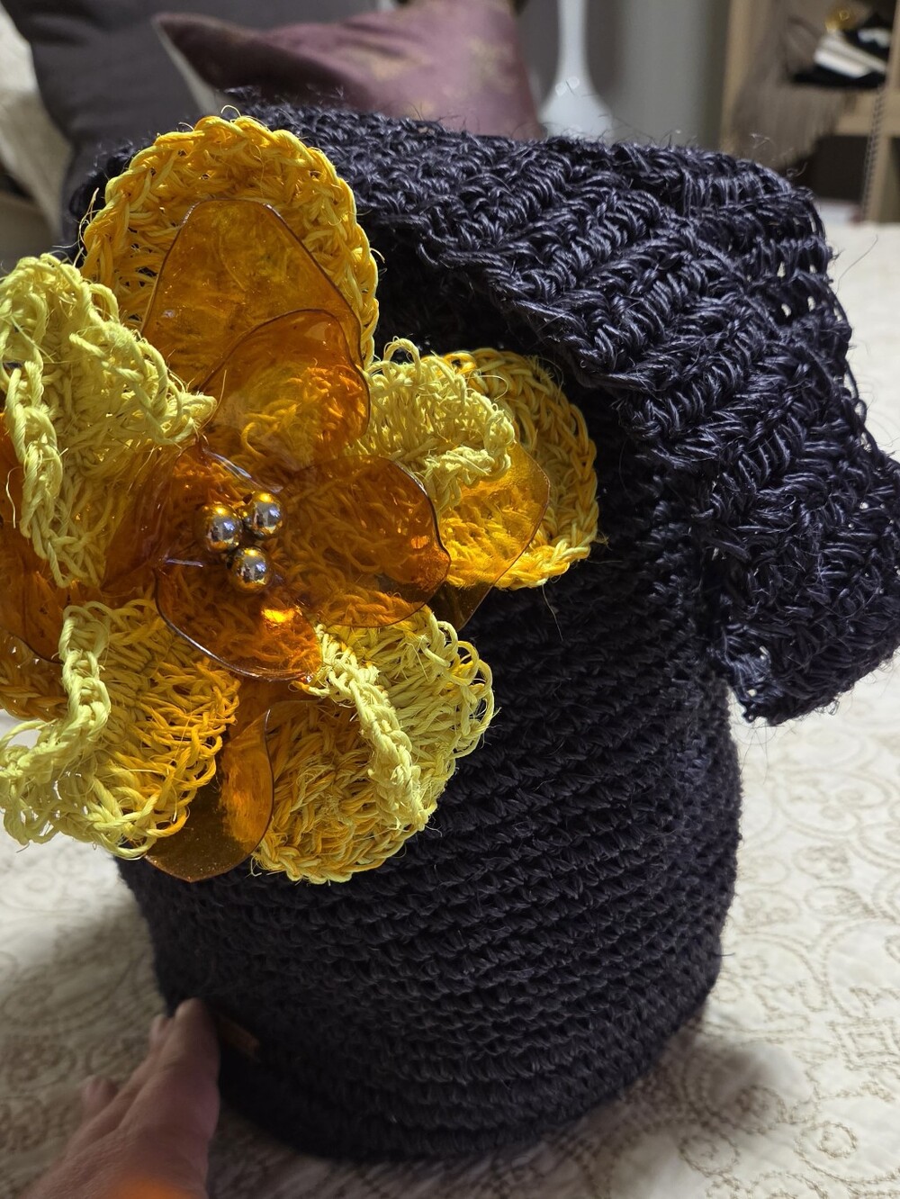 YAMA by His Grace Handmade Fique Shoulder Bag Removable Flower